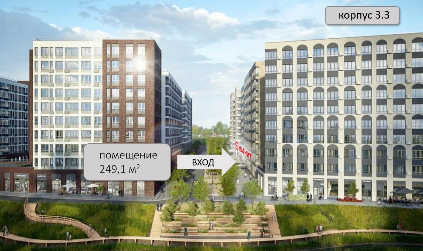 Магнит ЖК Родные кварталы ул. Горная, д. 33, к.3.3  Торговая площадь 249,1 кв м  RODKV001