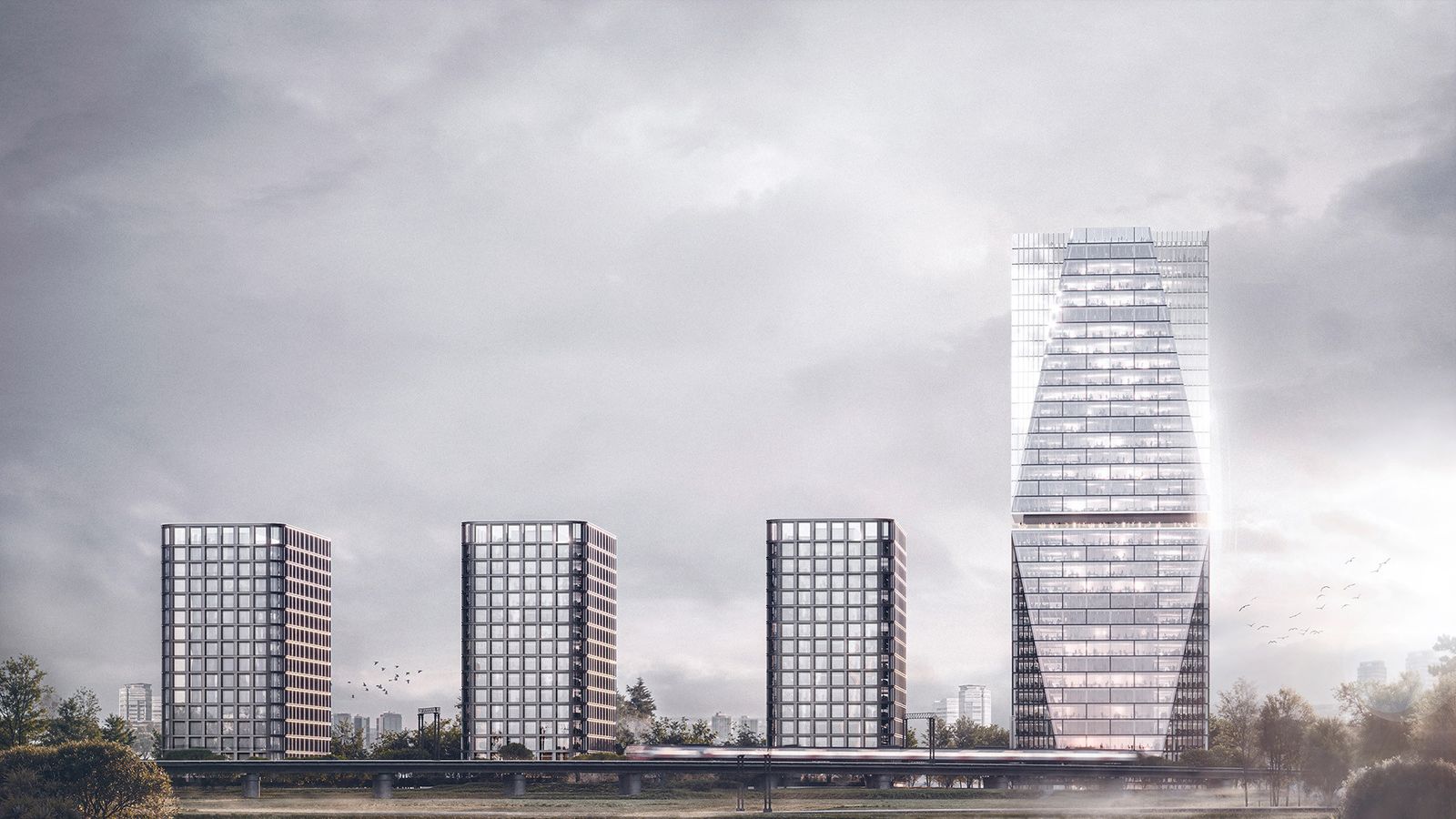БЦ Light City — фасады и входная группа, визуализация