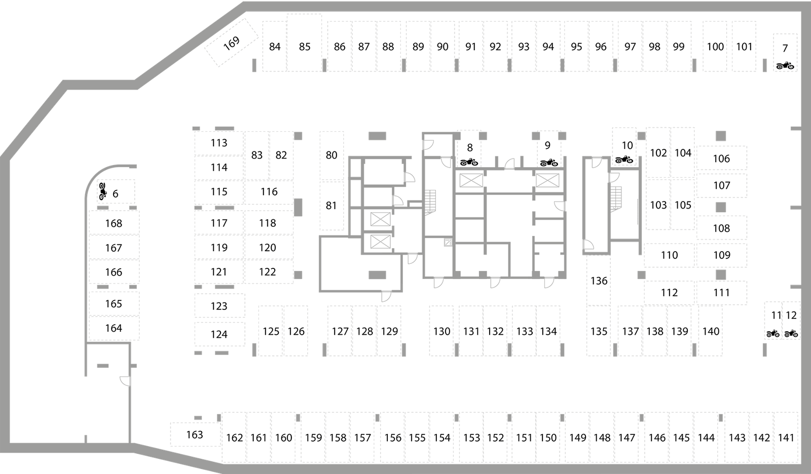 БЦ Light City, корпус А — схема паркинга, уровень -2 (90 машино-мест)