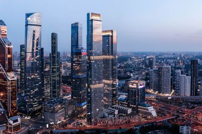 Панорама Москва-Сити с высоты, комплекс в центре кадра (сайт застройщика)