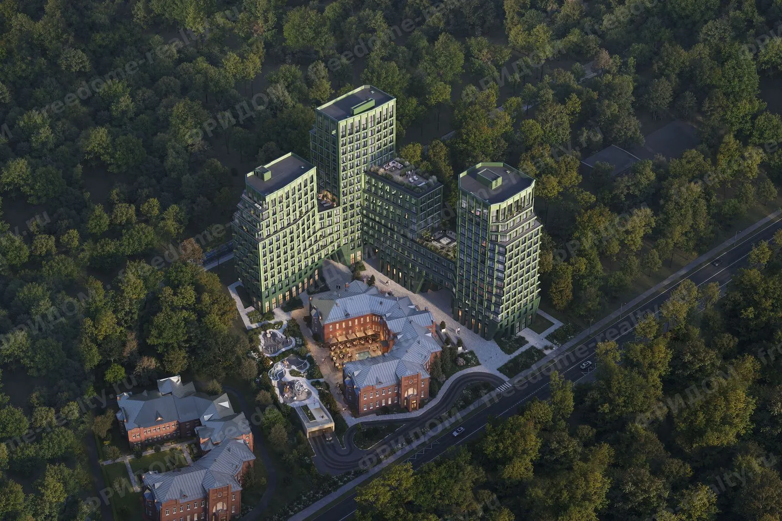 Жилой комплекс 26 Парквью среди парка, вид сверху