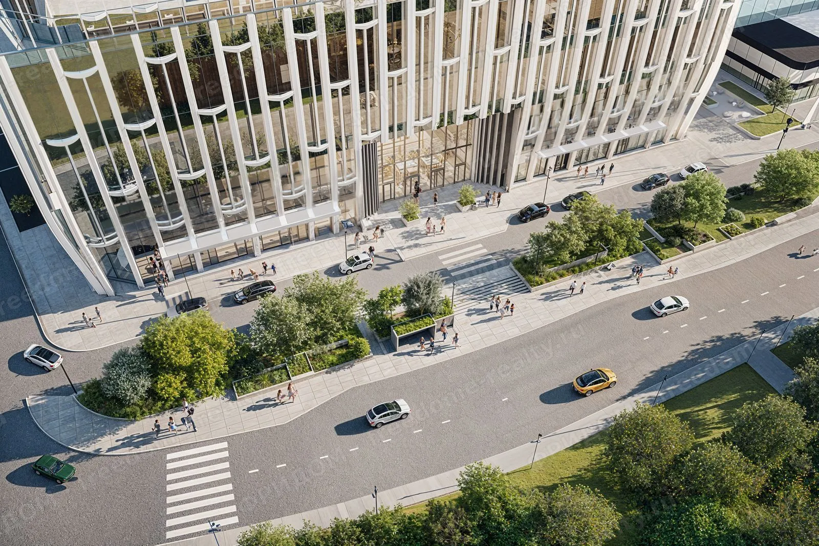 Стилобат и фасад Cityzen с улицы, вид сверху