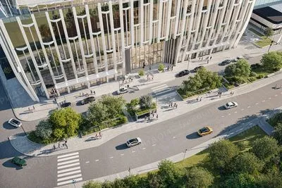 Стилобат и фасад Cityzen с улицы, вид сверху