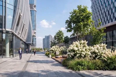 Благоустроенная пешеходная зона у башни Cityzen