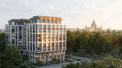 ЖК «Резиденция Омега» — фасад на закате, вид на МГУ