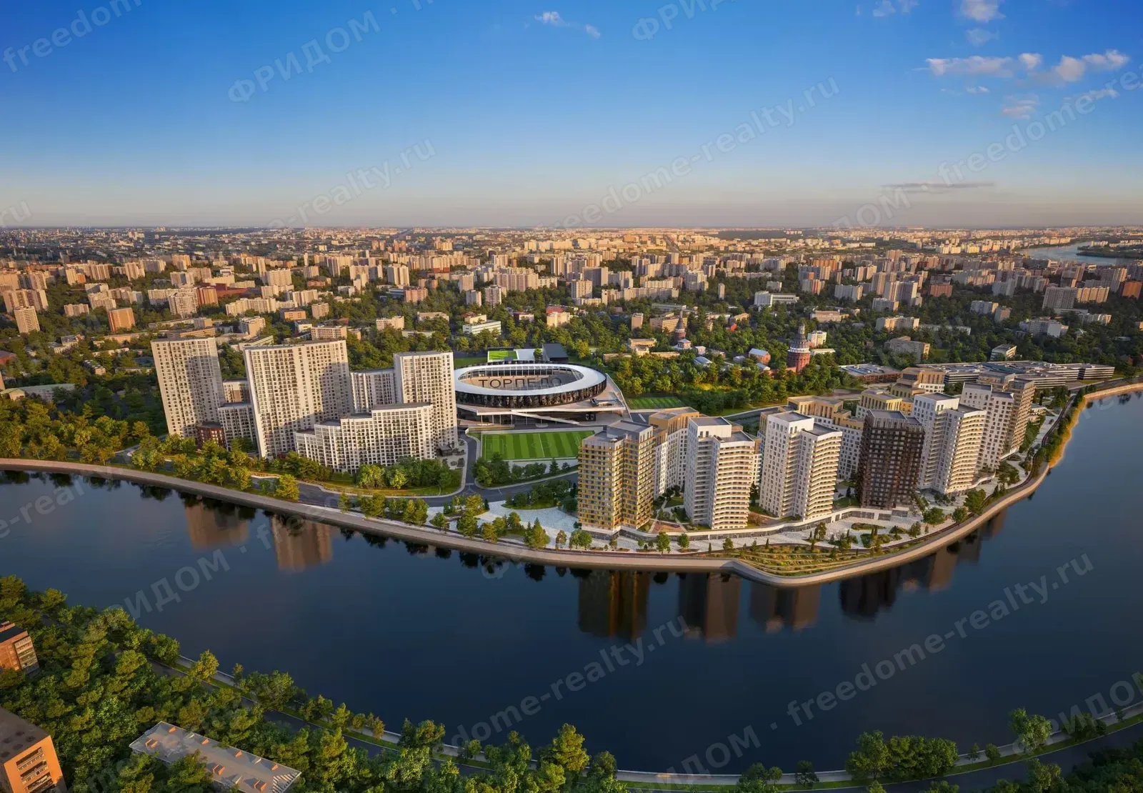 ЖК «FORIVER» — квартал на излучине реки с высоты птичьего полёта