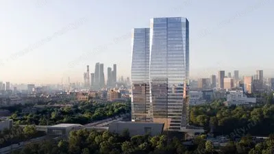 Визуализация: башни БЦ «АВИУМ» на фоне городской панорамы. Официальный сайт проекта.