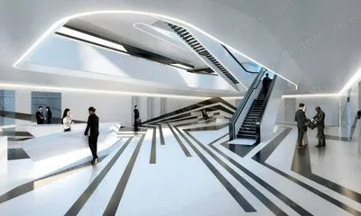 Входная группа и ресепшен Dominion Tower (визуализация с официального сайта БЦ).