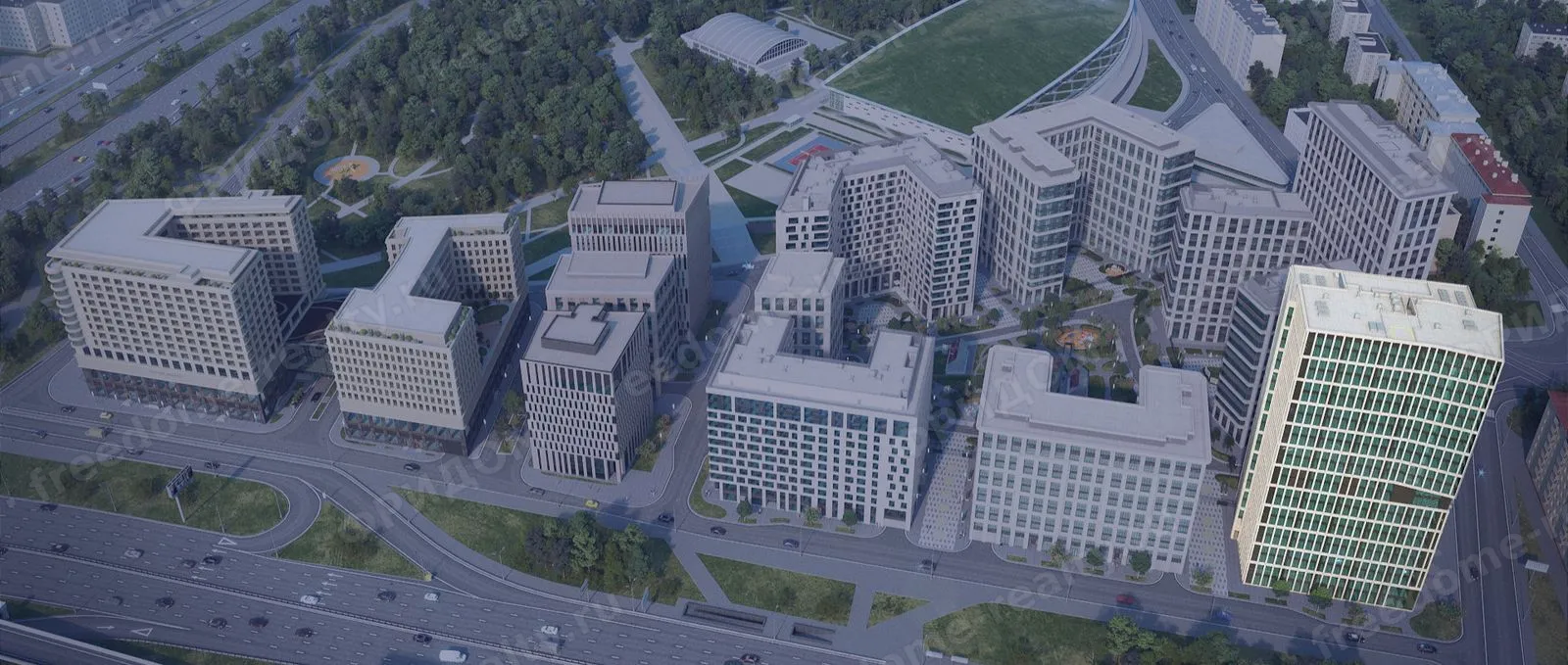 Квартал «ВТБ Арена парк» с бизнес-центром «Арена» (визуализация с официального сайта).