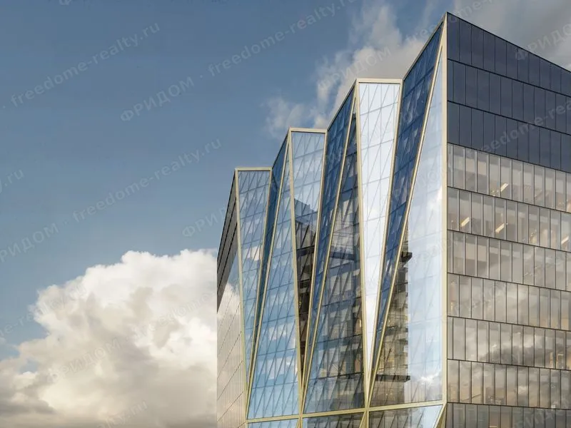 Фасад БЦ «РЕ:ПОРТ» в форме кристалла (визуализация девелопера Plus Development).