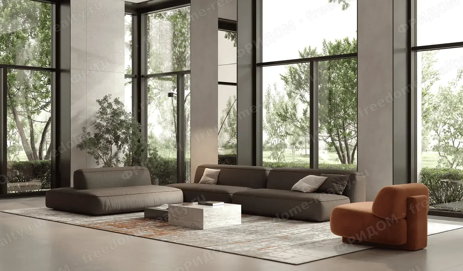 Лобби с панорамными окнами (визуализация)